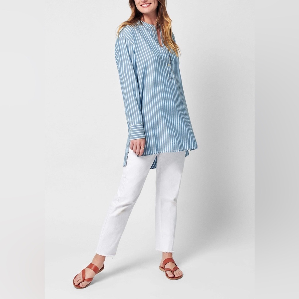 Faherty Palm Beach Organic Cotton Long Sleeve Tunic in Indigo Stripe Sz S